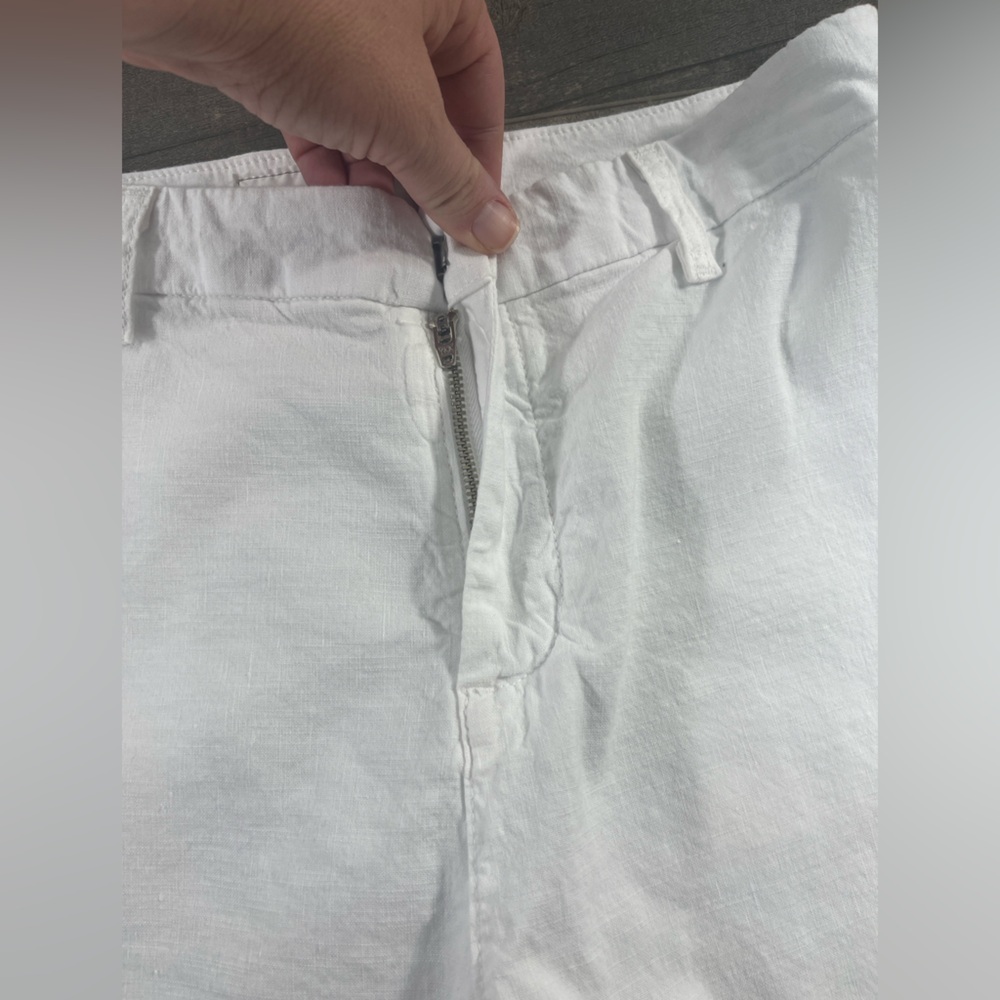 Frank and Eileen White Kinsale Cropped Pants w/ Raw Hem Cotton and Flax Blend - Picture 5 of 14